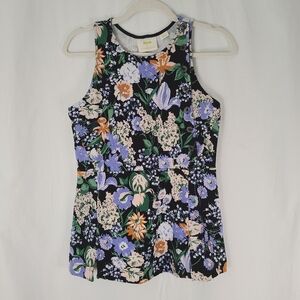 Maeve Brenner Floral Sleeveless Summer Tank Top Button Detail Size Small